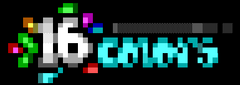 ANSI art image saying '16 colors'. '16' is in white with multiple splashes of colour behind, and 'colors' is written in cyan.